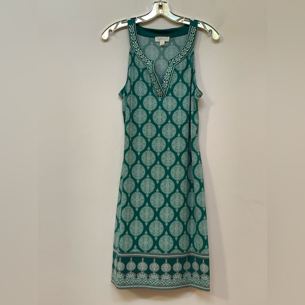 MAGNOLIA GRACE Women Size Small Dress Sleeveless Green Geo Print Embroiderery